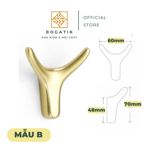 Móc treo tường móc treo quần áo gắn tường BOGATIK sừng nai hợp kim 3 MÀU tinh tế và nghệ thuật
