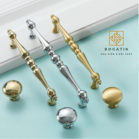 Tay nắm cửa tủ ngăn kéo tay nắm tủ bếp BOGATIK hợp kim KẼM VÀNG BÓNG hiện đại & cao cấp