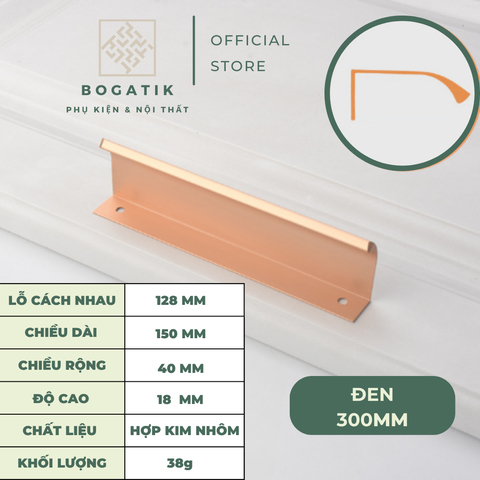 Tay nắm âm tủ tay nắm cửa tủ bếp chữ L chất liệu hợp kim nhôm hai màu đen, vàng hồng hiện đại AT02