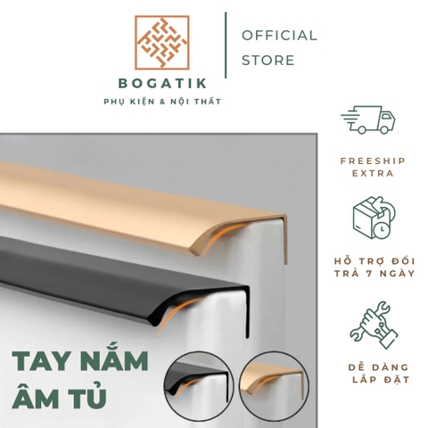 Tay nắm âm tủ tay nắm cửa tủ bếp chữ L chất liệu hợp kim nhôm hai màu đen, vàng hồng hiện đại AT02