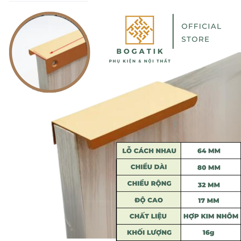 Tay nắm âm tủ tay nắm cửa tủ bếp cạnh vuông chất liệu hợp kim nhôm hai màu hiện đại AT01