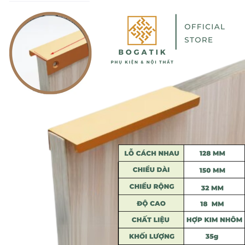 Tay nắm âm tủ tay nắm cửa tủ bếp cạnh vuông chất liệu hợp kim nhôm hai màu hiện đại AT01