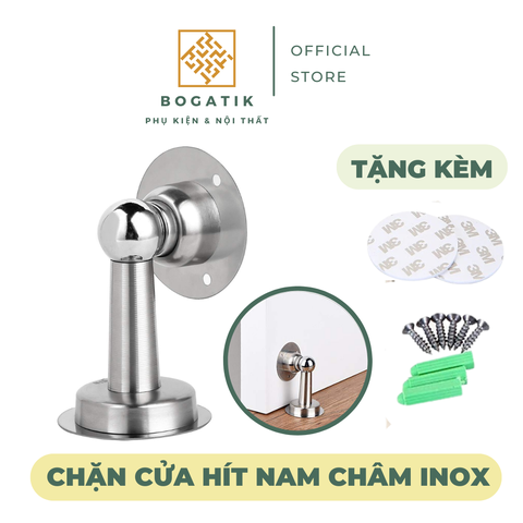 Chặn cửa thông minh hít nam châm chống va đập hít cửa INOX thép không gỉ tặng kèm miếng dán 3M