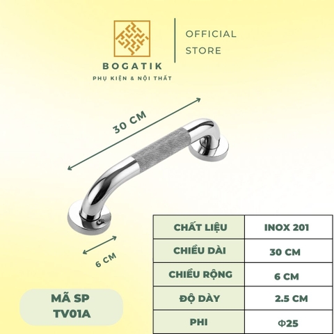 Tay vịn phòng tắm nhà vệ sinh có khía chất liệu thép không gỉ độ chống trượt cao, an toàn độ bền cao