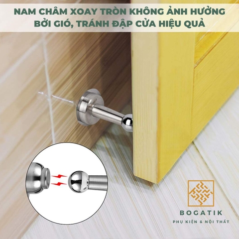 Chặn cửa thông minh hít nam châm chống va đập hít cửa INOX thép không gỉ tặng kèm miếng dán 3M