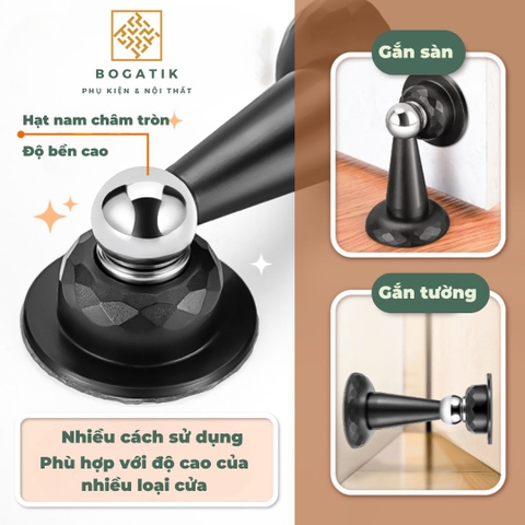 Chặn cửa thông minh hút nam châm INOX 3 màu chống va đập giữ cửa không cần khoan vít tặng kèm miếng dán 3M