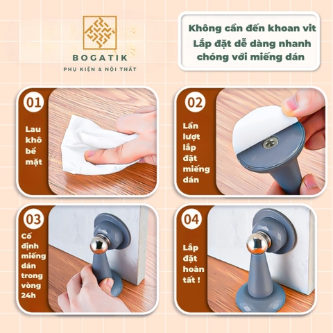 Chặn cửa thông minh hút nam châm INOX 3 màu chống va đập giữ cửa không cần khoan vít tặng kèm miếng dán 3M
