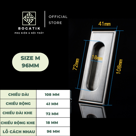 Tay nắm cửa tủ ngăn kéo tay nắm âm tủ BOGATIK INOX thép không gỉ cho cửa trượt cửa lùa AT08