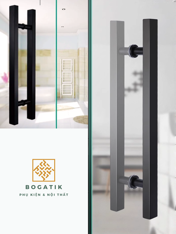 Tay nắm cửa tay nắm cửa kính cường lực VUÔNG chất liệu INOX dày hàng tốt, màu ĐEN chất lượng cao