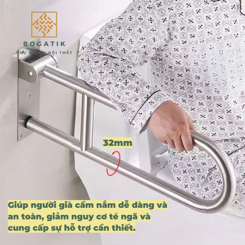THANH TAY VỊN NHÀ TẮM AN TOÀN CHO NGƯỜI GIÀ, TAY VỊN CHỮ U INOX SUS 304 DÀY 1 LY, BH 24 THÁNG