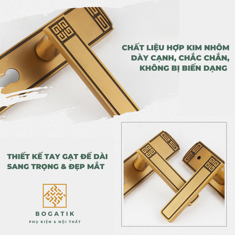 Khoá gạt cửa phòng, 2 màu phong cách cổ điển sang trọng, hợp kim nhôm, khoá giảm thanh, chống ồn