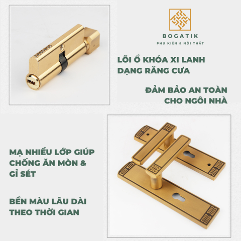 Khoá gạt cửa phòng, 2 màu phong cách cổ điển sang trọng, hợp kim nhôm, khoá giảm thanh, chống ồn