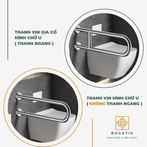 THANH TAY VỊN NHÀ TẮM AN TOÀN CHO NGƯỜI GIÀ, TAY VỊN CHỮ U INOX SUS 304 DÀY 1 LY, BH 24 THÁNG