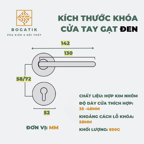 Khoá cửa phân thể thông phòng loại phổ thông dùng cho công trình, phòng ngủ