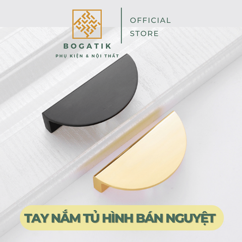 Tay nắm cửa tủ ngăn kéo tay nắm tủ bếp hình bán nguyệt hợp kim nhôm đen, vàng kim hiện đại