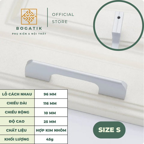 Tay nắm cửa tủ ngăn kéo tay nắm tủ bếp BOGATIK hình chữ U hợp kim nhôm màu BẠC tối giản