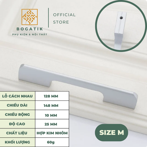 Tay nắm cửa tủ ngăn kéo tay nắm tủ bếp BOGATIK hình chữ U hợp kim nhôm màu BẠC tối giản
