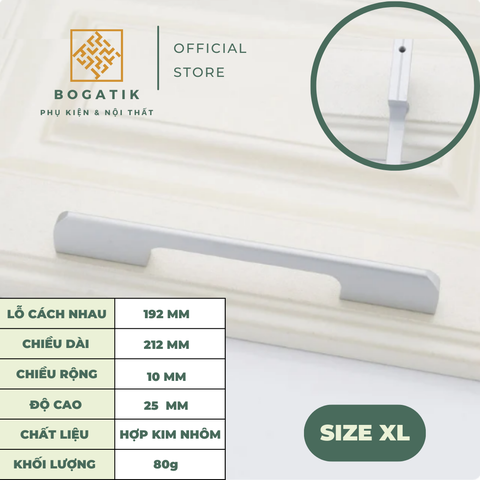 Tay nắm cửa tủ ngăn kéo tay nắm tủ bếp BOGATIK hình chữ U hợp kim nhôm màu BẠC tối giản