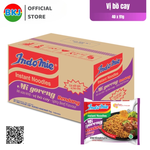 Thùng 40 Gói Mì trộn Indomie Vị Bò Cay 91g