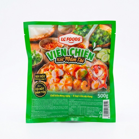 Viên Chiên Hỗn Hợp Xốt Mắm Tỏi LC Foods - Gói 500g - 8 Loại Viên Đa Dạng Kèm Sốt Đậm Đà, Ăn Là Ghiền