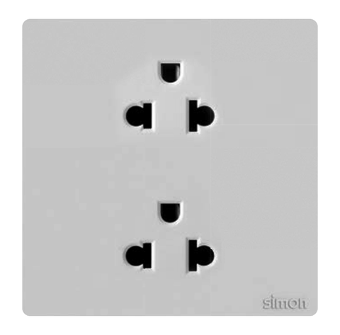 Ổ cắm đôi 3 chấu Âu Mỹ Simon K3 571287 Màu trắng lắp chuẩn đế vuông