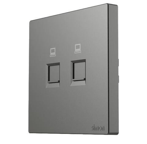 Ổ cắm mạng đôi Simon K3 575228-61 Màu ghi xám lắp chuẩn đế vuông