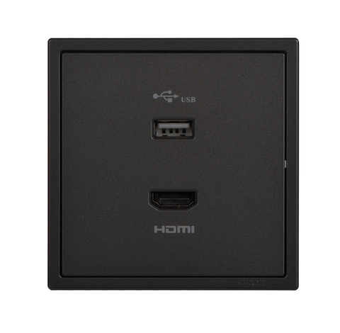 Ổ cắm USB và HDMI Simon I7 700494-26 màu đen lắp chuẩn đế vuông