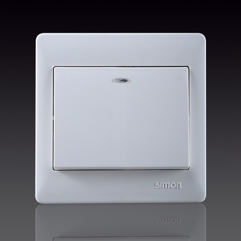 50S- Bộ công tắc đơn 1 chiều 2 cực 32A đèn LED đỏ Simon 53223B Màu trắng