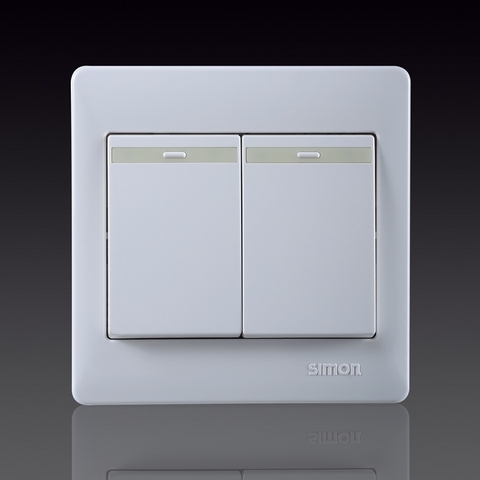 50S- Bộ công tắc đôi, 2 chiều có dải phản quang Simon 51022BTY màu trắng