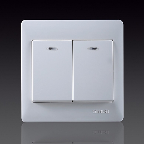 50S- Bộ công tắc nút nhấn đôi có đèn LED Simon 51023BF Màu trắng