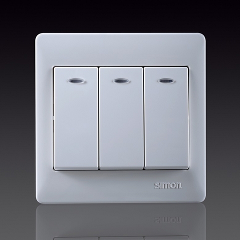 50S- Bộ công tắc ba, 1 chiều có đèn LED Simon 51031BD màu trắng
