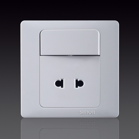 50S- Bộ Ổ cắm 2 chấu  dùng cho chấu tròn và dẹt kèm công tắc 1 chiều, 10A 250V~ Simon 51076B