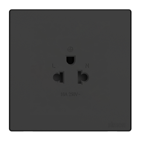 Ổ cắm đơn 3 chấu chuẩn Âu Mỹ màu đen Simon S6 581087-26 lắp chuẩn đế vuông