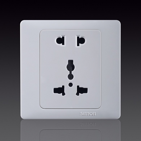 50S- Bộ Ổ cắm 2 chấu dùng cho chấu tròn & dẹt và ổ cắm đa tiêu chuẩn, 10A 250V~ Simon 51080 Màu trắng