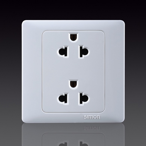 50S- Bộ Ổ cắm đôi 3 chấu 16A-250V Simon 51087 Màu trắng