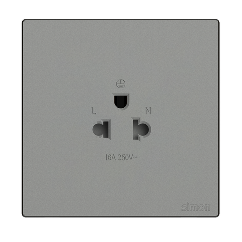 Ổ cắm đơn 3 chấu chuẩn Âu Mỹ màu ghi xám Simon S6 581087-61 lắp chuẩn đế vuông