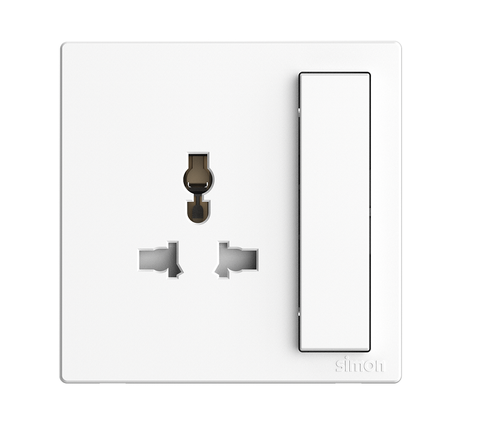 Module Ổ cắm 3 chấu đa năng kèm công tắc màu trắng Simon S6 581089 lắp chuẩn đế vuông