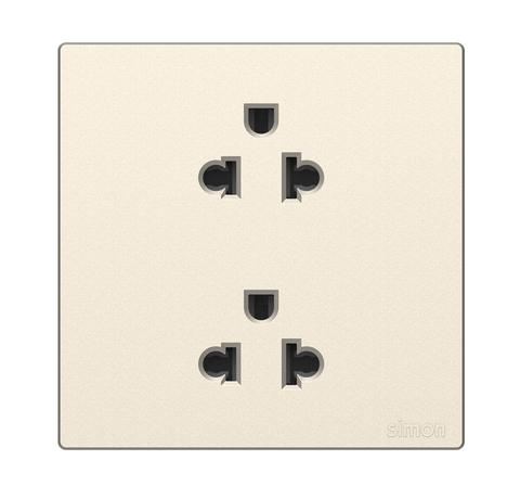 Module ổ cắm đôi 3 chấu chuẩn Âu Mỹ màu sâm panh Simon S6 581287-46 lắp chuẩn đế vuông