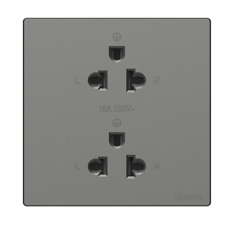 Module Ổ cắm đôi 3 chấu chuẩn Âu Mỹ màu xám (Grey) Simon S6 581287-61 lắp chuẩn đế vuông