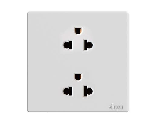 Module ổ cắm đôi 3 chấu chuẩn Âu Mỹ màu trắng Simon S6 581287 lắp chuẩn đế vuông