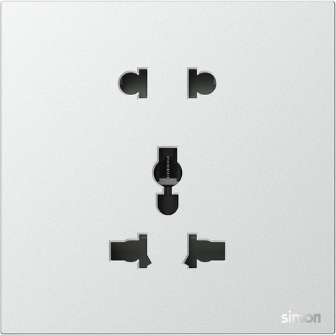 Module Ổ cắm đôi 3 chấu đa năng và 2 chấu màu Bạc Simon M7 661080-6R đế vuông