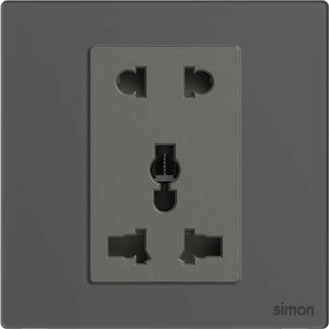 Module ổ cắm 3 chấu đa năng và 2 chấu màu xám mặt kính Simon M7 661080G-4D lắp đế vuông