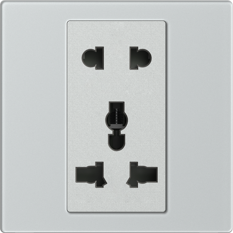 Module ổ cắm 3 chấu đa năng và 2 chấu màu bạc mặt kính Simon M7 661080G-4E lắp đế vuông