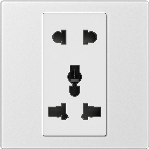 Bộ ổ cắm 3 chấu đa năng và 2 chấu màu bạc mặt kim loại Simon M7 661080M-2A lắp đế vuông