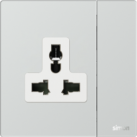 Bộ ổ cắm 3 chấu đa năng kèm công tắc màu bạc mặt kính Simon M7 661089G-4E lắp đế vuông