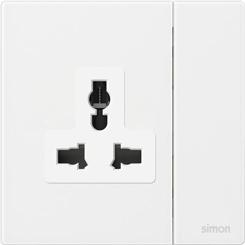 Bộ ổ cắm 3 chấu đa năng kèm công tắc màu trắng mặt kính Simon M7 661089G-4F lắp đế vuông
