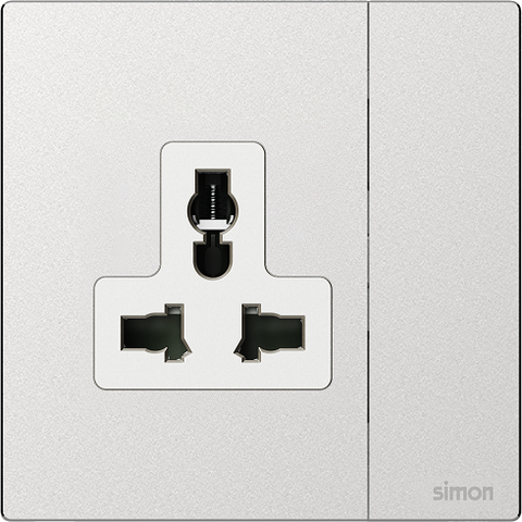 M7 Metal- Bộ ổ cắm 3 chấu đa năng + công tắc (13A 250V) (Frosted Sliver) Simon 661089M-2A