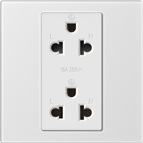 Bộ ổ cắm đôi 3 chấu Âu Mỹ màu trắng mặt kính Simon M7 661287G-4F