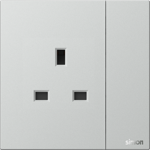 Module Ổ cắm chuẩn Anh kèm công tắc màu Bạc Simon M7 661382-6R đế vuông