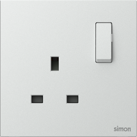 Module Ổ cắm chuẩn Anh kèm công tắc bật tắt ổ cắm màu Bạc Simon M7 661383-6R